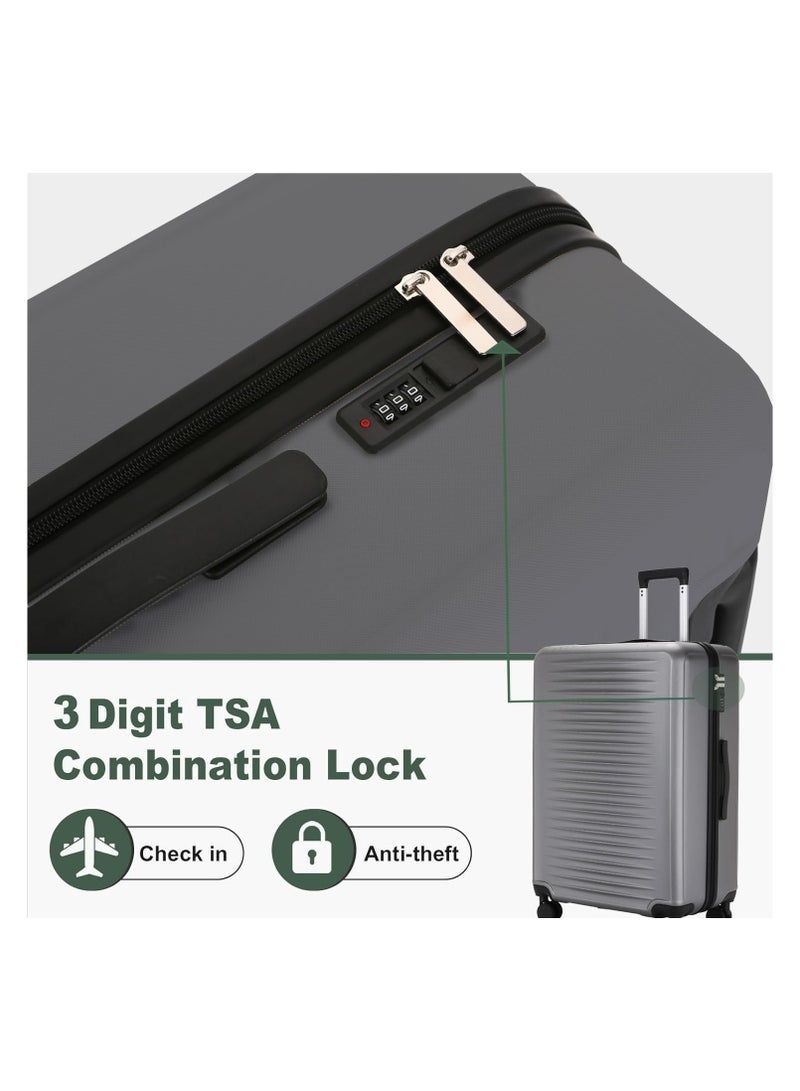 Favarey Premium Luggage Sets, 3PCS Carry-on Luggage 20/24/28 Inch, Expandable ABS+PC Hard Shell Travel Luggage Suitcase with Spinner Wheels, Carry on Luggage Set with TSA Lock (Grey)  - Image 3