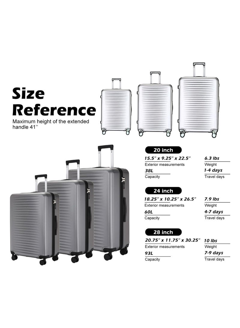 Favarey Premium Luggage Sets, 3PCS Carry-on Luggage 20/24/28 Inch, Expandable ABS+PC Hard Shell Travel Luggage Suitcase with Spinner Wheels, Carry on Luggage Set with TSA Lock (Grey)  - Image 4
