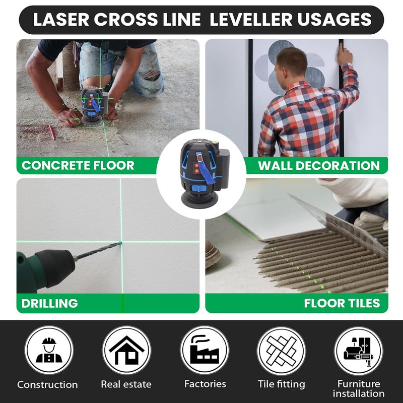 Tomahawk مستوى الليزر المتقاطع TOMAHAWK TLL88 ذاتي التسوية IP54 مقاوم للغبار دقة 1 مم مع بطاريات قابلة لإعادة الشحن مثالي للبناء والاستخدام الداخلي - Image 3