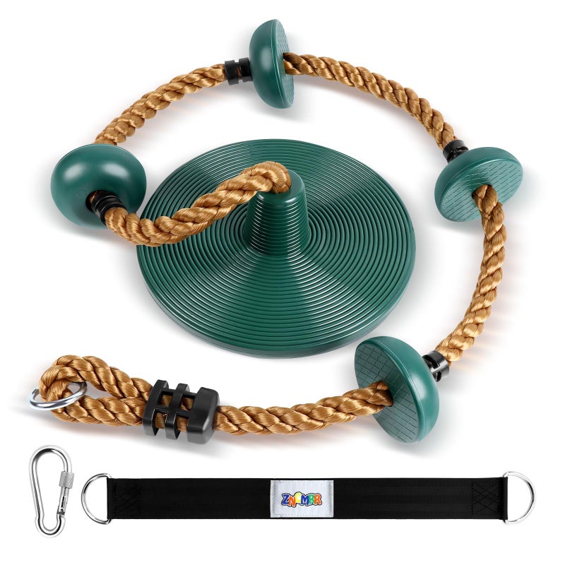 ZNCMRR Climbing Rope with Platforms and Disc Swing Seat Set Playground Accessories Including Bonus Hanging Strap & Carabiner Tree Swing for Kids Rope Swings for Tree - Image 1