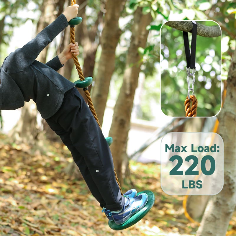ZNCMRR Climbing Rope with Platforms and Disc Swing Seat Set Playground Accessories Including Bonus Hanging Strap & Carabiner Tree Swing for Kids Rope Swings for Tree - Image 5