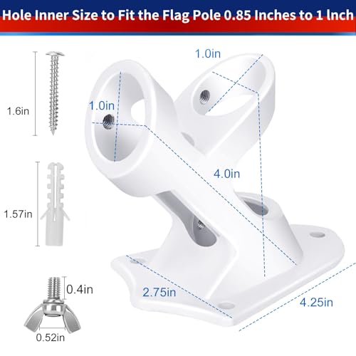 HPGOED Flag Pole Holder, Outside House Flag Pole Bracket, Heavy Duty Metal Flag Mount, Aluminum Alloy Mounting Brackets, Outdoor Flag Holder- Strong Rust Free, Dual Position 1 inch White - Image 5