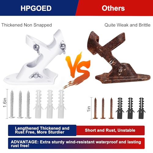 HPGOED Flag Pole Holder, Outside House Flag Pole Bracket, Heavy Duty Metal Flag Mount, Aluminum Alloy Mounting Brackets, Outdoor Flag Holder- Strong Rust Free, Dual Position 1 inch White - Image 3