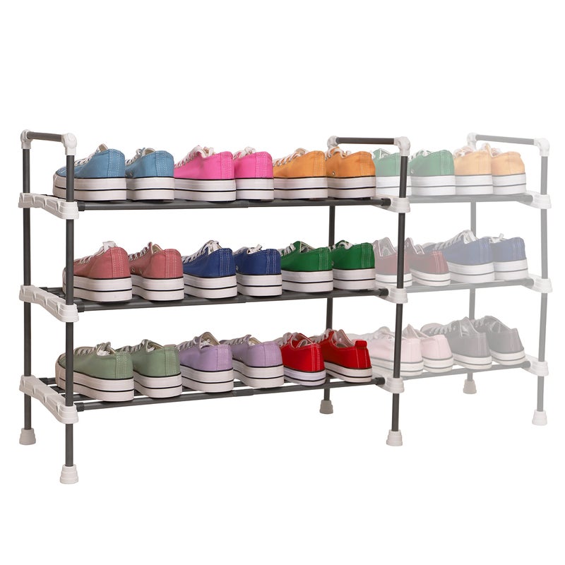 1ABOVE 3 Tier Extendable Shoe Rack Heavy duty Metal Shoe Rack Shoe Storage Quick Assembly No Tools Required Holds up to 15 pairs WHITE