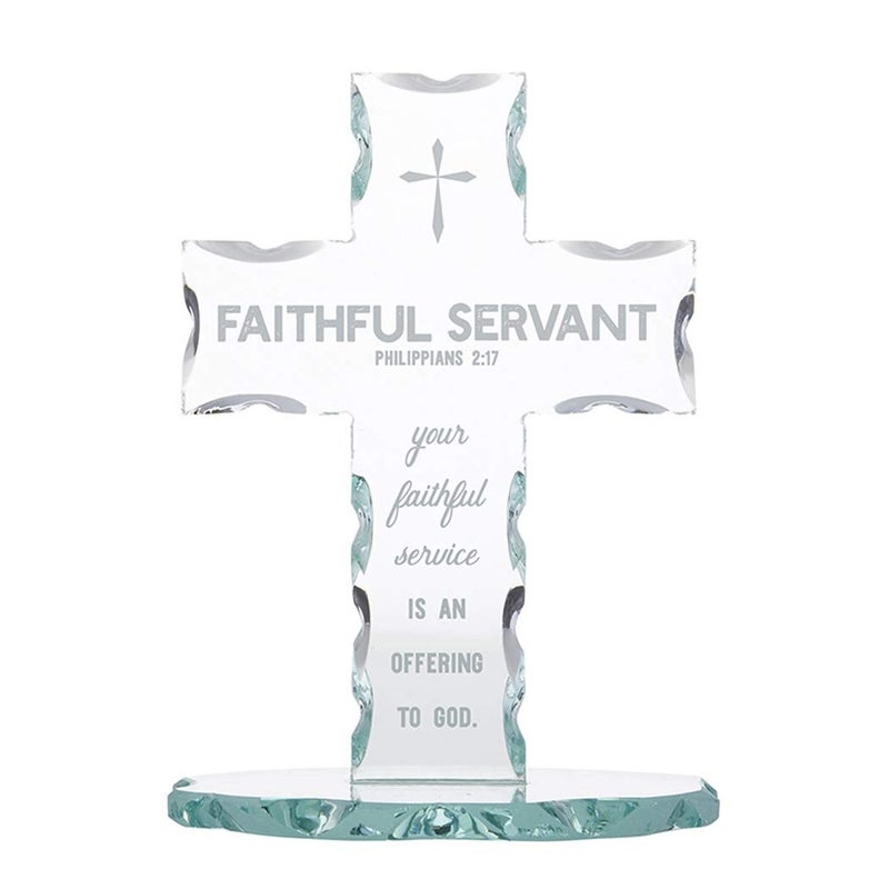 Autom Glass Faithful Servant Standing Cross, 7 1/8 Inch