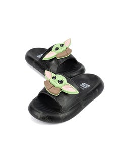 UrbanHaul UrbanHaul Boys Starwars Grogu Print Slip on Sliders For Kids Suitable for Daily Use :- Black  - Image 2