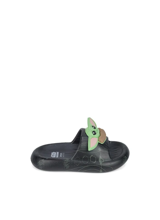 UrbanHaul Boys Starwars Grogu Print Slip on Sliders For Kids Suitable for Daily Use :- Black