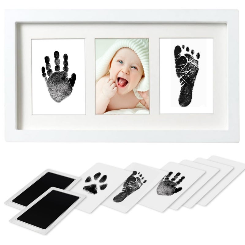 PewinGo Hand and Footprint Kit Inkless Handprint Kit With 2 Safe CleanTouch Ink Pads and Wooden Picture Frame for Newborn Gifts for New Parents Baby Shower