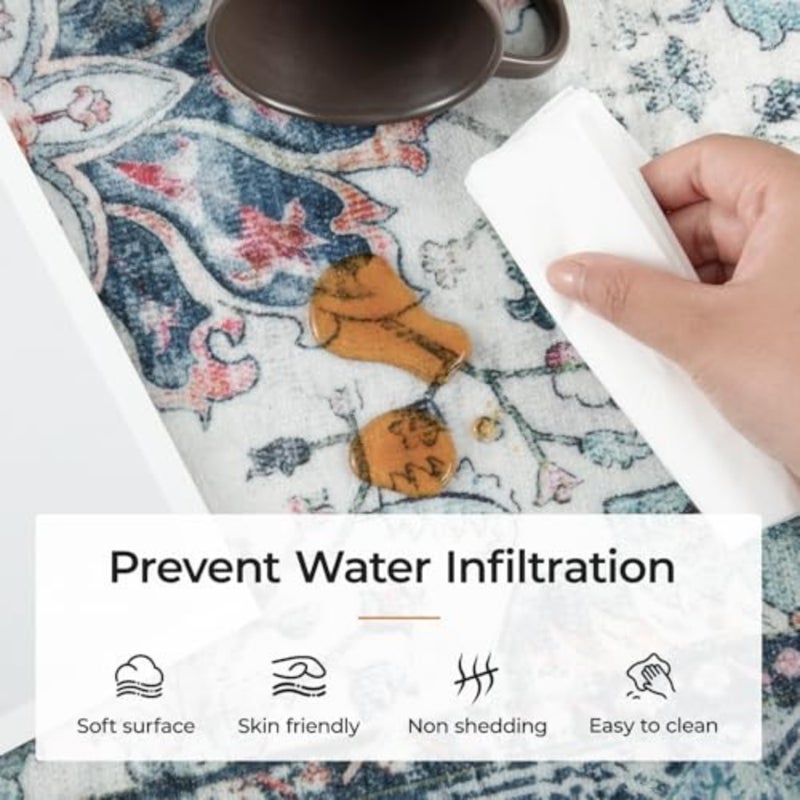سجادة غرفة المعيشة مقاس 180×270 سم، سجاد قابل للغسل في الغسالة، سجادة بوليستر زهرية عتيقة، سجادة مضادة للانزلاق مع نمط طباعة لغرفة النوم وغرفة الطعام، أزرق/أخضر مخضر - Image 2