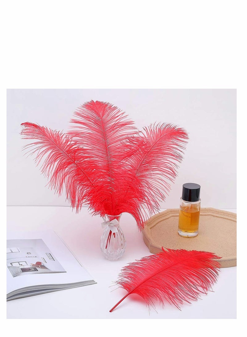 Excefore Ostrich Feathers Bulk, Natural 10-12inch 25-30 cm Ostrich Feathers Lamp Wedding Party Centerpieces, Flower Arrangement and Home Decoration (Red) 10 Pcs  - Image 2