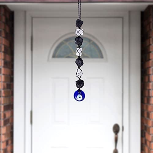Shubhanjali Black Tourmaline & Selenite Evil Eye Hanging for Home Entrance | Healing Crystal Wall Hanging Decoration | Vastu Decorative Items for Home Decor & Housewarming Gift - Image 3