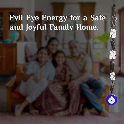 Shubhanjali Black Tourmaline & Selenite Evil Eye Hanging for Home Entrance | Healing Crystal Wall Hanging Decoration | Vastu Decorative Items for Home Decor & Housewarming Gift - Image 5