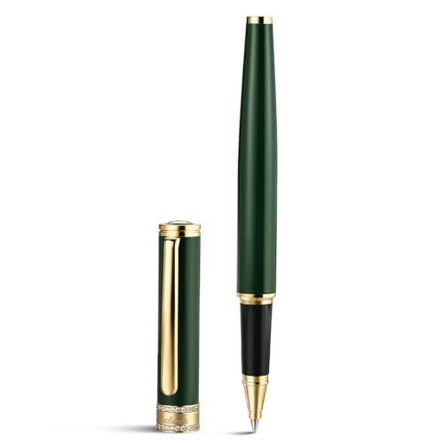 BEILUNER Green Lacquer Rollerball Pen DiamondStudded Cap Design 24K Gold Trim Noble and Elegant Schneider Ink Refill Best Pen Gift Set for Women Men Professional Business Office Nice Pens - Image 1
