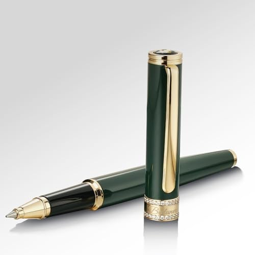 BEILUNER Green Lacquer Rollerball Pen DiamondStudded Cap Design 24K Gold Trim Noble and Elegant Schneider Ink Refill Best Pen Gift Set for Women Men Professional Business Office Nice Pens - Image 3