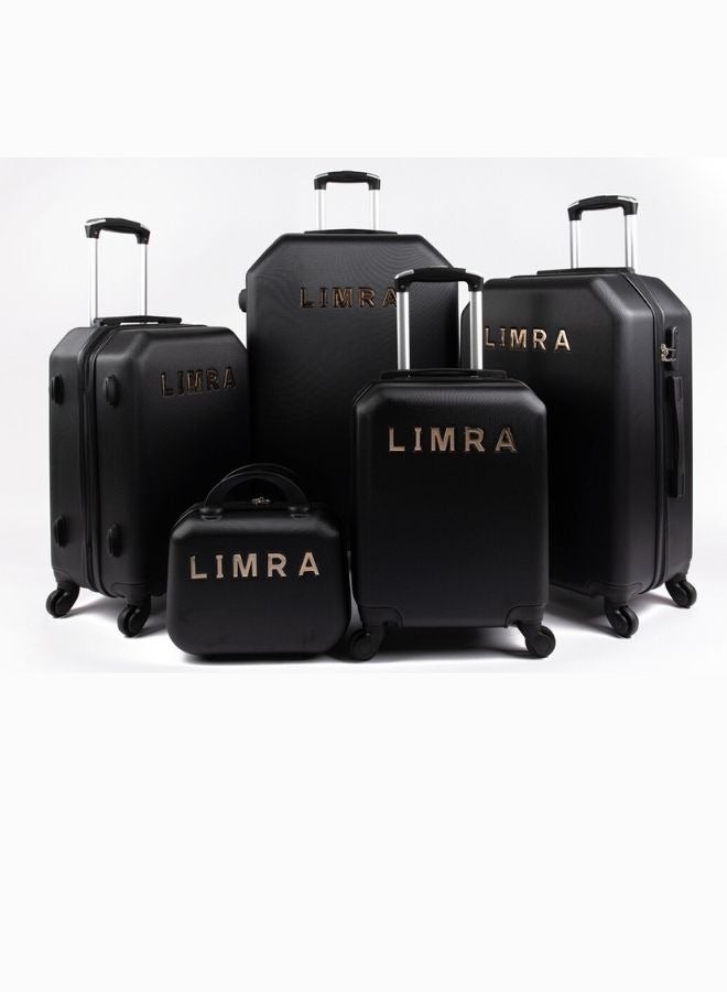 ليمرا طقم شنط سفر مكون من 5 حقائب أمتعة بـ 4 عجلات بتصميم صلب حديث أسود - Image 1