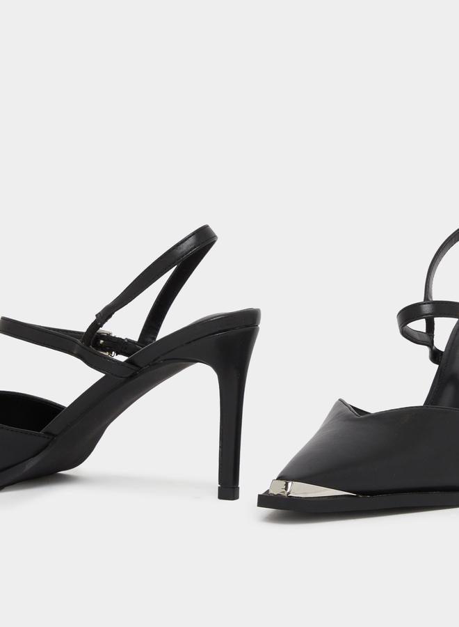 RAID Maliya Black Pointed Toe Shoes with Metal Trim - Image 3