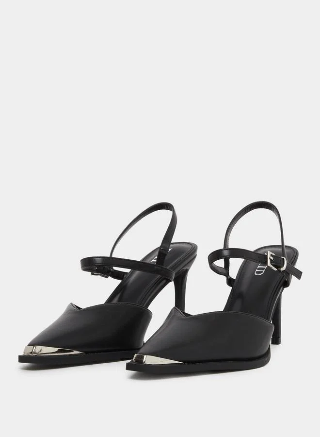 RAID Raid Maliya Black Pointed Toe Shoes with Metal Trim