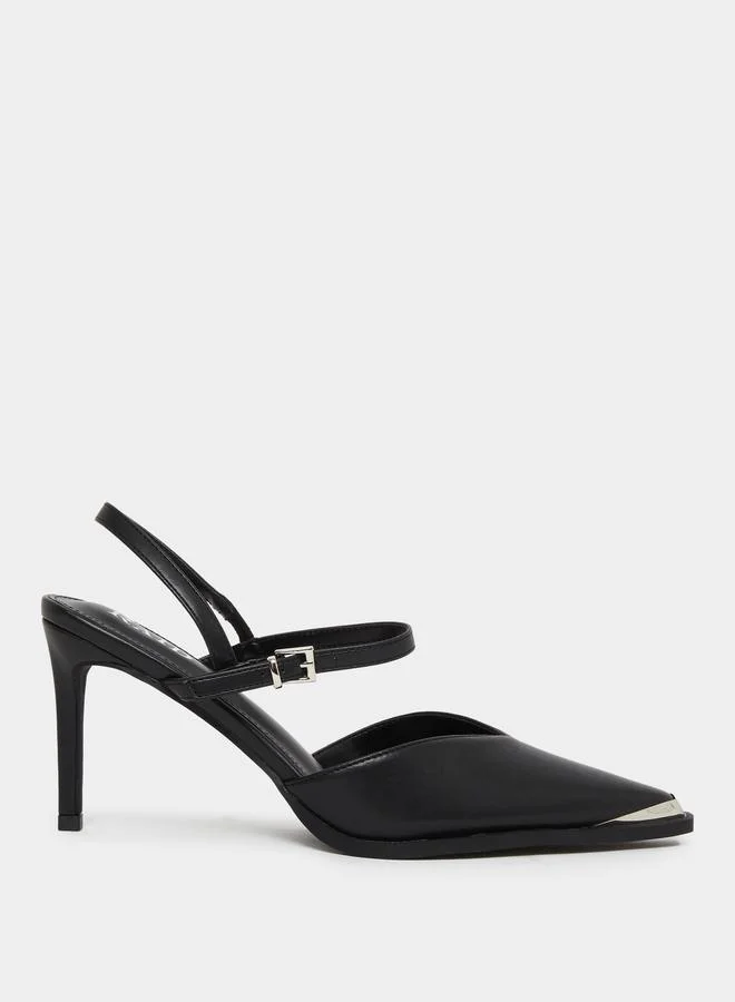 RAID Raid Maliya Black Pointed Toe Shoes with Metal Trim