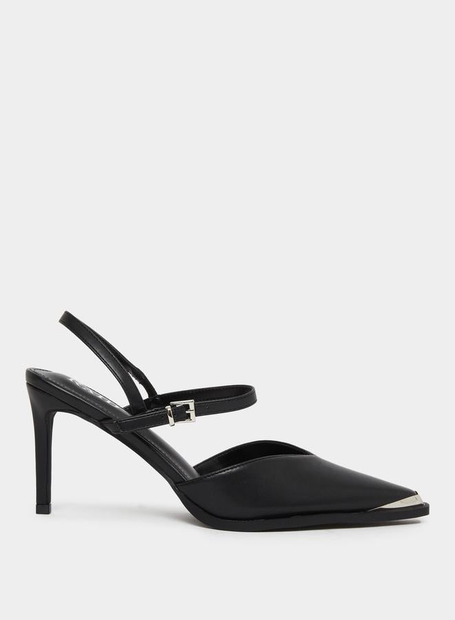 RAID Maliya Black Pointed Toe Shoes with Metal Trim - Image 1