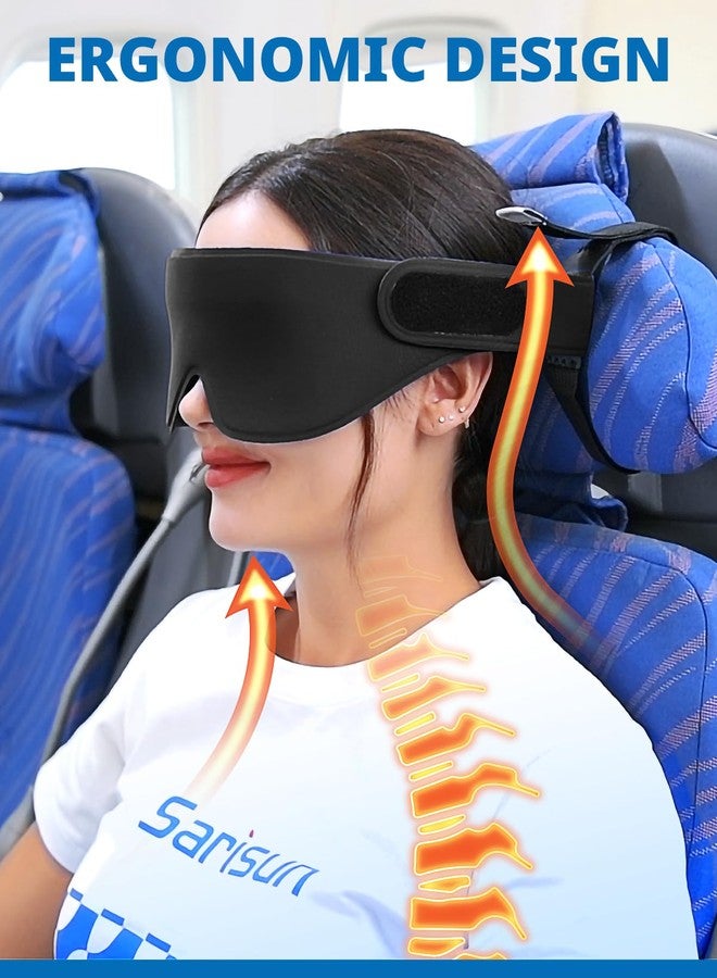 SARISUN Airplane Head Strap 3D Eye Mask, Travel Pillow Alternative for Long Flight, 360° Support Sleep Head Hold, Stop Bobblehead, Ultra-Compact Lightweight Travel Essentials, Black - Image 2