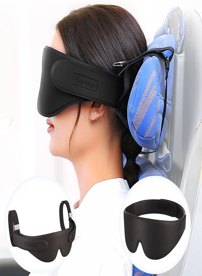 SARISUN Airplane Head Strap 3D Eye Mask, Travel Pillow Alternative for Long Flight, 360° Support Sleep Head Hold, Stop Bobblehead, Ultra-Compact Lightweight Travel Essentials, Black - Image 1