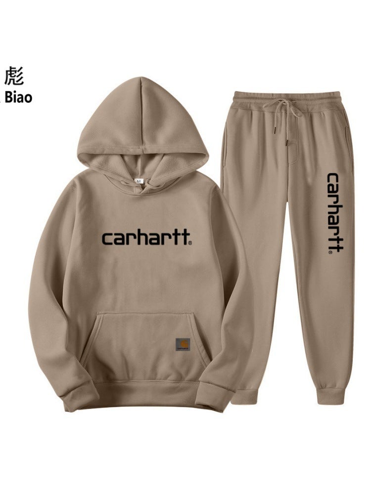 Hoodie Two-Piece Trendy Carhartt Mango Letter Sweatshirt Suit For Men And Women Fleece-Lined Set - Image 3