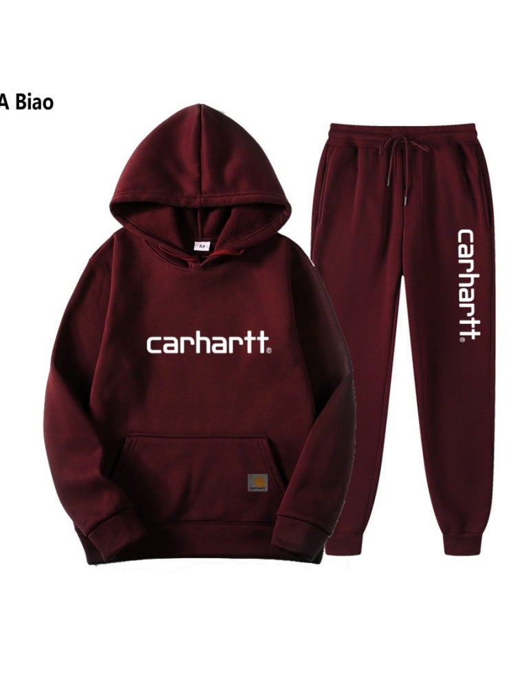 Hoodie Two-Piece Trendy Carhartt Mango Letter Sweatshirt Suit For Men And Women Fleece-Lined Set - Image 4
