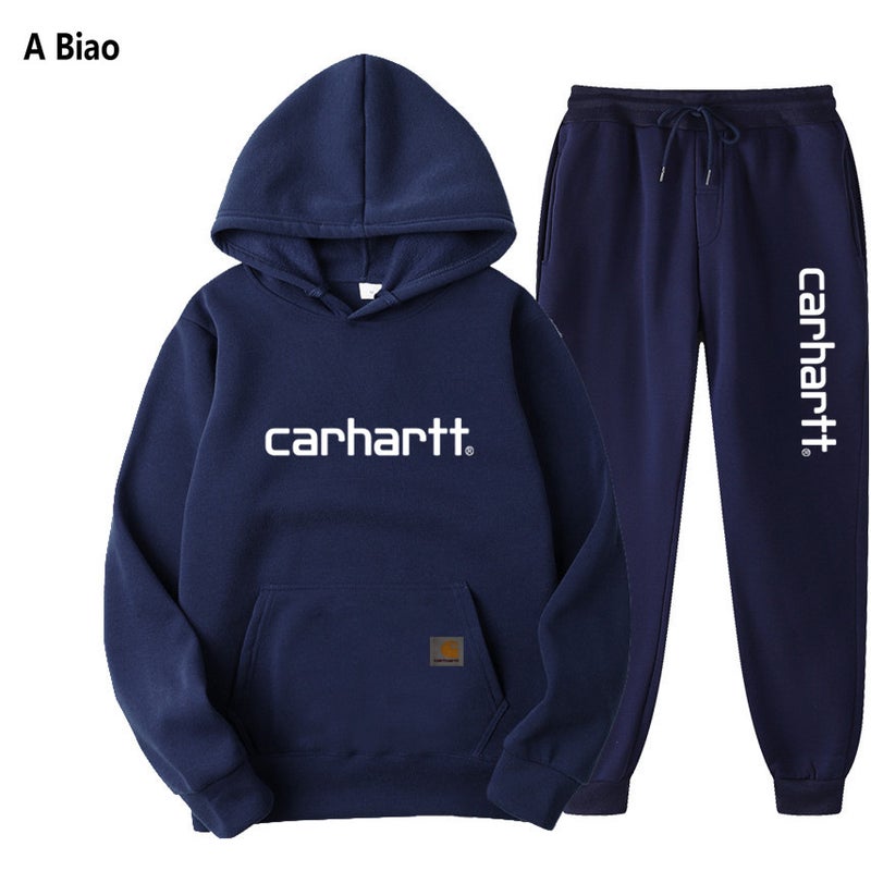 Hoodie Two-Piece Trendy Carhartt Mango Letter Sweatshirt Suit For Men And Women Fleece-Lined Set - Image 1