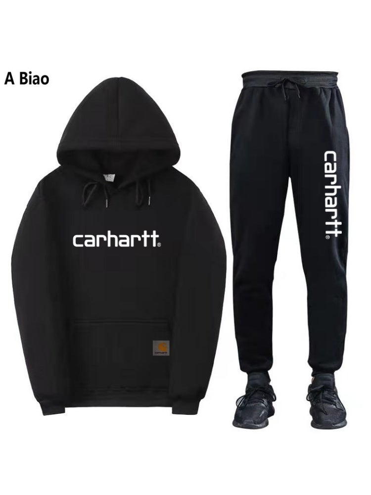Hoodie Two-Piece Trendy Carhartt Mango Letter Sweatshirt Suit For Men And Women Fleece-Lined Set - Image 2