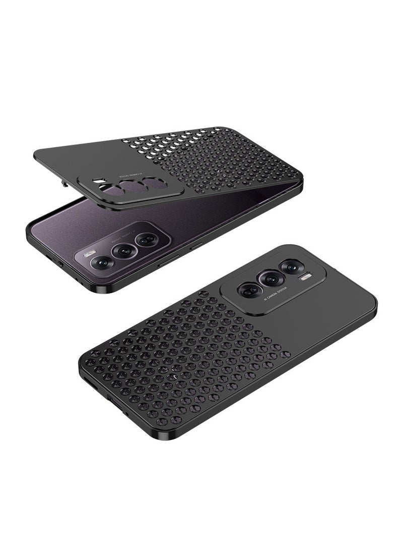Case Compatible with OPPO Reno 12 Pro, Magnetic Metal Frame + Matte  【Honeycomb Heat Sink】 Back, Anti-slip and Shockproof Case with Camera Protective Film - Image 1