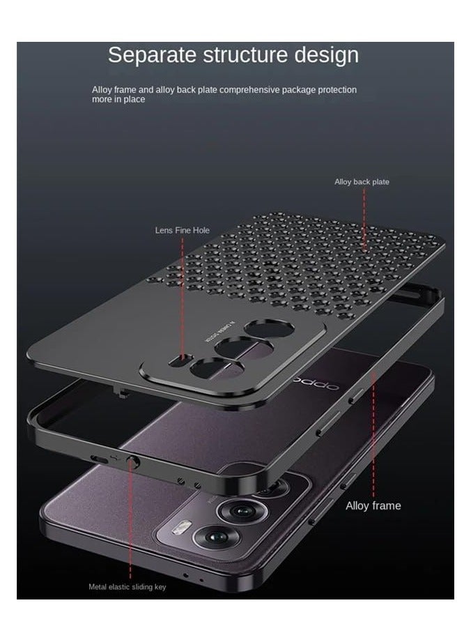 Case Compatible with OPPO Reno 12 Pro, Magnetic Metal Frame + Matte  【Honeycomb Heat Sink】 Back, Anti-slip and Shockproof Case with Camera Protective Film - Image 4