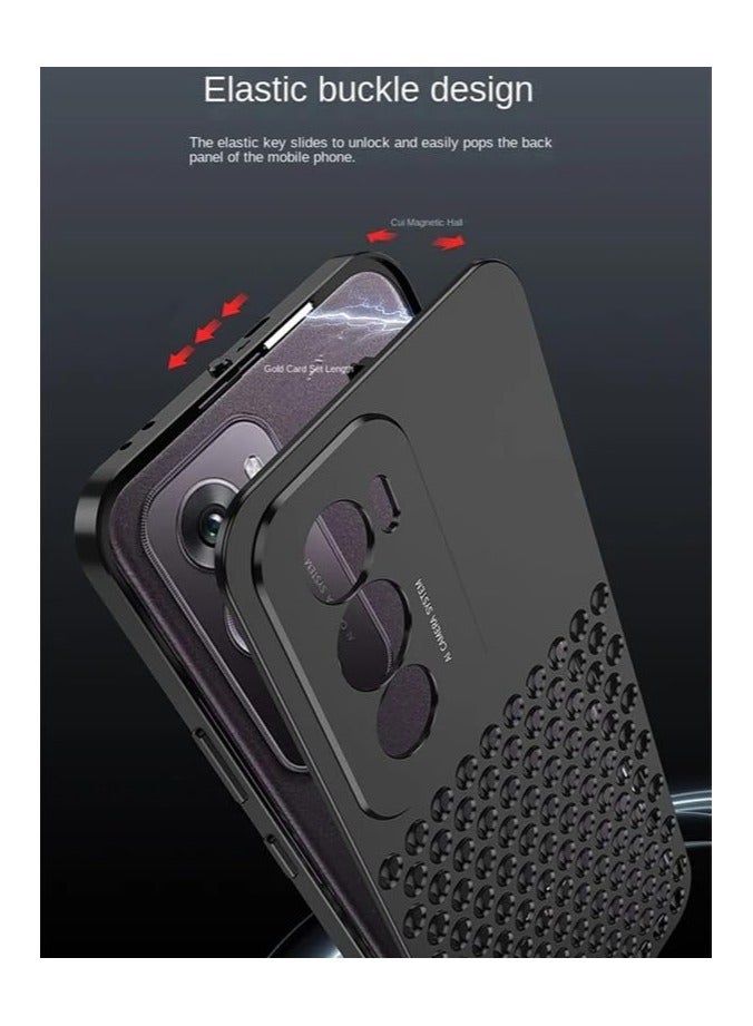 Case Compatible with OPPO Reno 12 Pro, Magnetic Metal Frame + Matte  【Honeycomb Heat Sink】 Back, Anti-slip and Shockproof Case with Camera Protective Film - Image 3