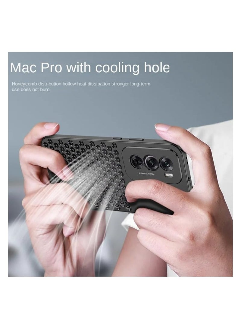 Case Compatible with OPPO Reno 12 Pro, Magnetic Metal Frame + Matte  【Honeycomb Heat Sink】 Back, Anti-slip and Shockproof Case with Camera Protective Film - Image 2