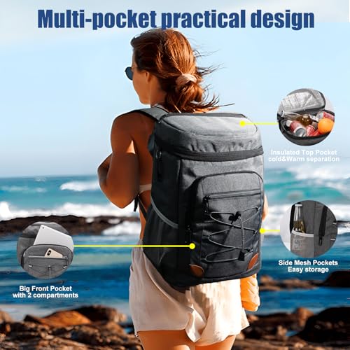 AMNOW Backpack Cooler Insulated Leak Proof for Men Women 36 Cans Soft Cooler Backpack Insulated Waterproof Large Capacity Coolers Bag Portable for Lunch Camping Travel Picnic Hiking Deep Grey - Image 4