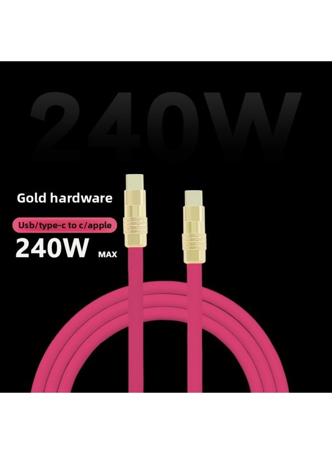 Generic - Golden Aluminum Shell Soft Silicone Data Cable For Iphone16PD Fast Charge Double Head Type-C For Huawei Mate60-Color:2 M USB To For Iphone 12W-Model:Silicone Lavender Purple Gold Aluminum Shell - Image 1