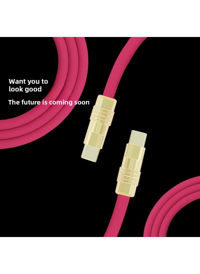 Generic - Golden Aluminum Shell Soft Silicone Data Cable For Iphone16PD Fast Charge Double Head Type-C For Huawei Mate60-Color:2 M USB To For Iphone 12W-Model:Silicone Lavender Purple Gold Aluminum Shell - Image 1