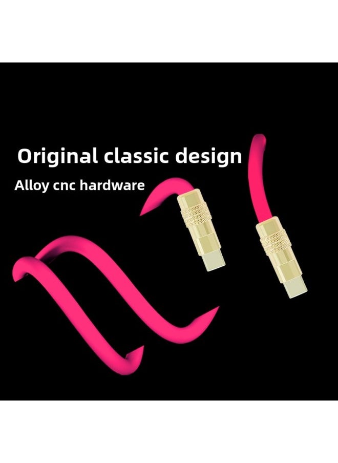 Generic - Golden Aluminum Shell Soft Silicone Data Cable For Iphone16PD Fast Charge Double Head Type-C For Huawei Mate60-Color:2 M USB To For Iphone 12W-Model:Silicone Lavender Purple Gold Aluminum Shell - Image 1