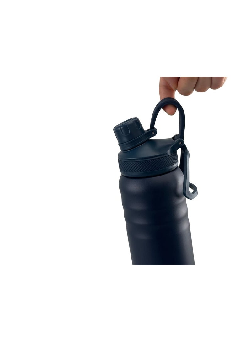 Hans Larsen زجاجة ماء رياضية معزولة من الفولاذ المقاوم للصدأ ذات جدار مزدوج من هانس لارسون سنتو سعة 720 مل، غطاء مانع للتسرب مع حلقة حمل، زجاجة سفر متينة للاستخدام اليومي - أزرق داكن - Image 3