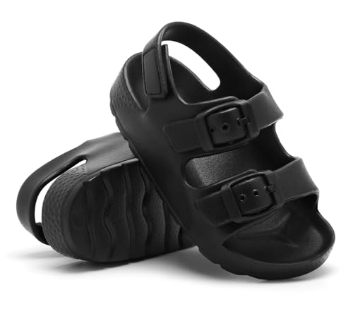 ChayChax Toddler Boys Girls Double Buckle Sandals Children's Adjustable Back Strap Water Sandal, Black, 4 Toddler - Image 3