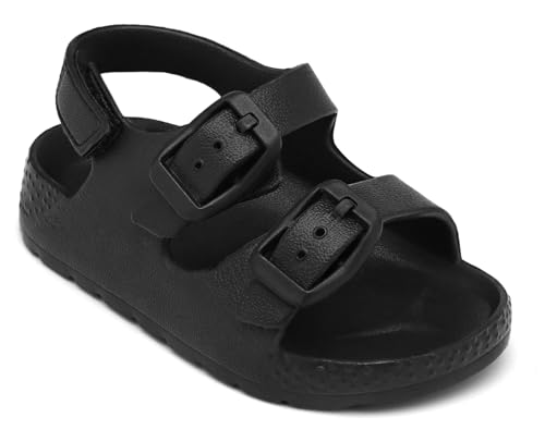 ChayChax Toddler Boys Girls Double Buckle Sandals Children's Adjustable Back Strap Water Sandal, Black, 4 Toddler - Image 1