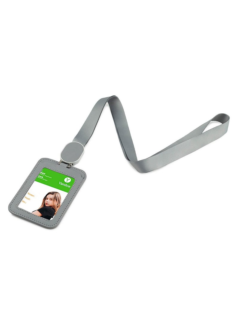 SYOSI Leather Retractable Id Card Holder, Retractable Reel Nylon Lanyard Holder with Breakaway Lanyards, Durable Metal Clasp, Horizontal and Vertical Use, for Office, Doctor, Student, Teacher, Staff - Image 1