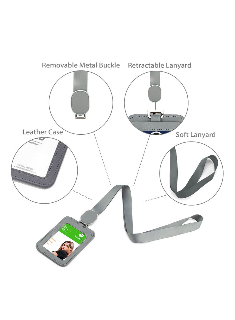 SYOSI Leather Retractable Id Card Holder, Retractable Reel Nylon Lanyard Holder with Breakaway Lanyards, Durable Metal Clasp, Horizontal and Vertical Use, for Office, Doctor, Student, Teacher, Staff - Image 2