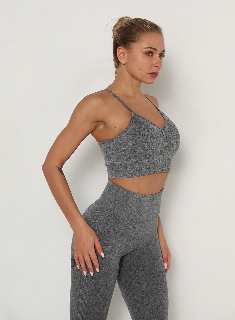 Loquat High Elastic Running Sports Fitness Yoga Bra Grey - Image 1
