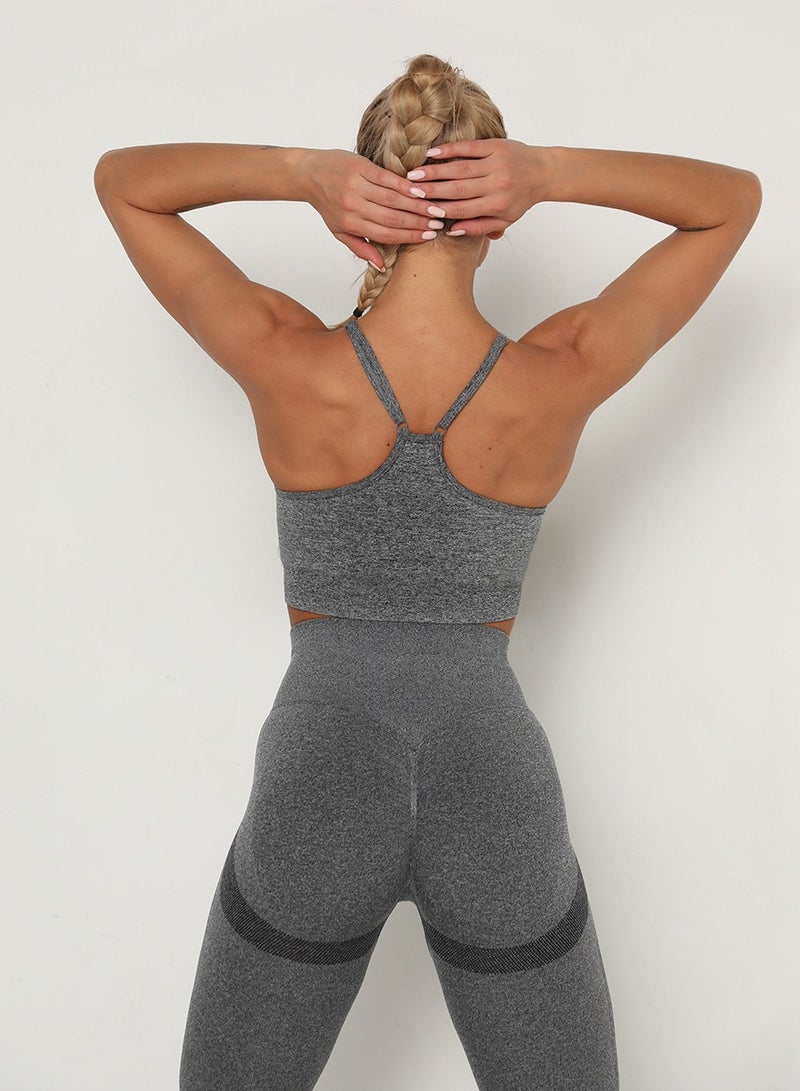 Loquat High Elastic Running Sports Fitness Yoga Bra Grey - Image 2