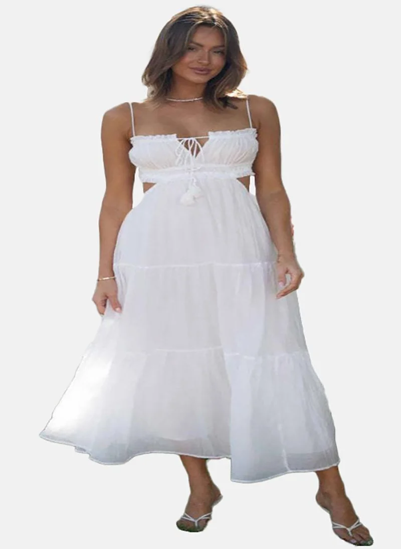 YUNIQEE White Shoulder Strap Empire Midi Dress