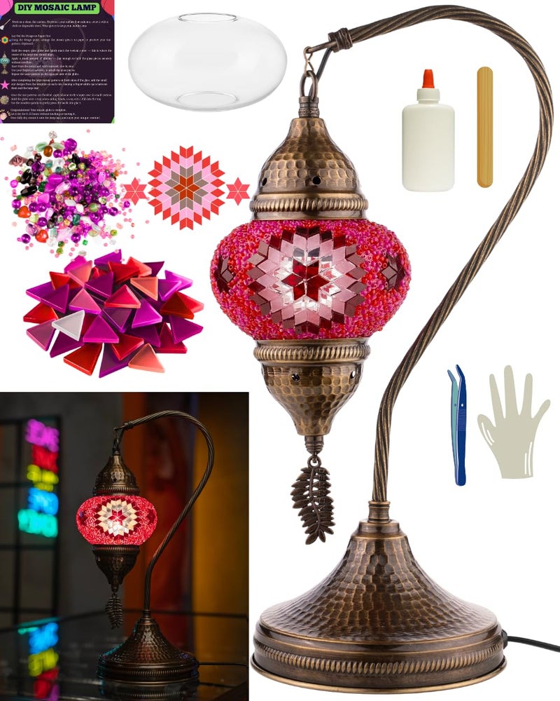 DEMMEX DIY Turkish Mosaic Lamp Making Kit â€“ No Grout Needed â€“ Fun, Easy, No Experience Required â€“ Complete Mosaic Art & Craft Project Kit for Adults & Teens â€“ Make Your Own Table Lamp (Pink) - Image 1