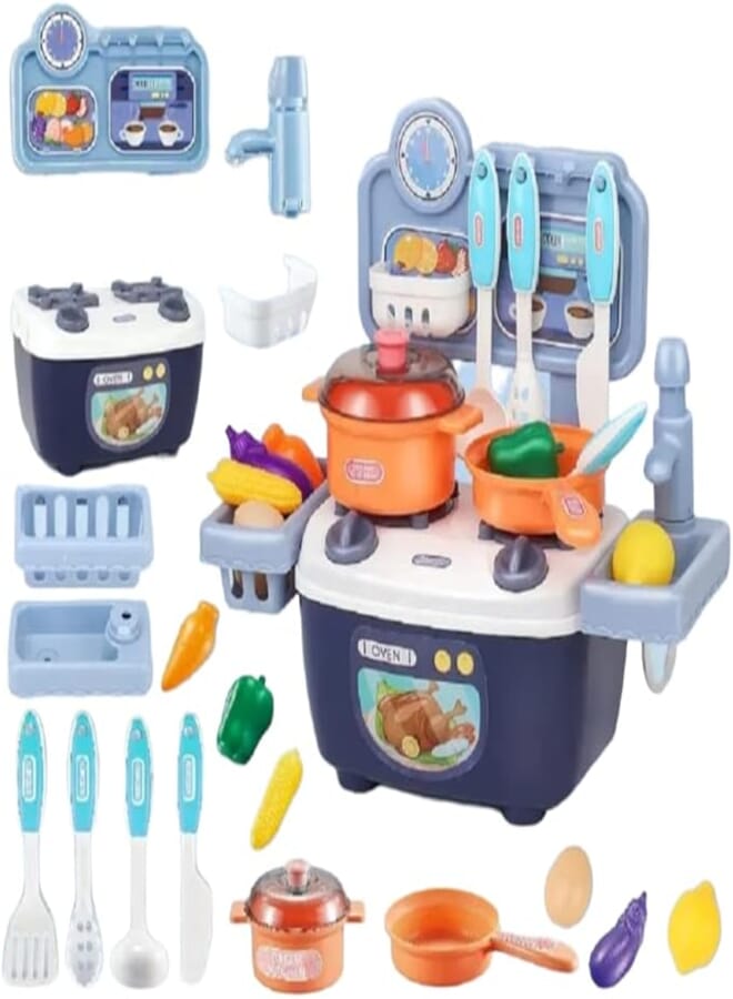 Generic Kitchen toy set, come with cooking accessories, Sink with running water, Vegetables,fruits, Pots,Basket.Large storage space.Educational toy, Xmas,birthday gift