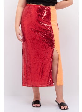 Collective The Label Women Curve Fit Two Tone Midi Skirts, Red  - Image 1