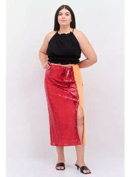 Collective The Label Women Curve Fit Two Tone Midi Skirts, Red  - Image 2