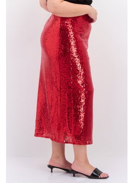 Collective The Label Women Curve Fit Two Tone Midi Skirts, Red  - Image 4